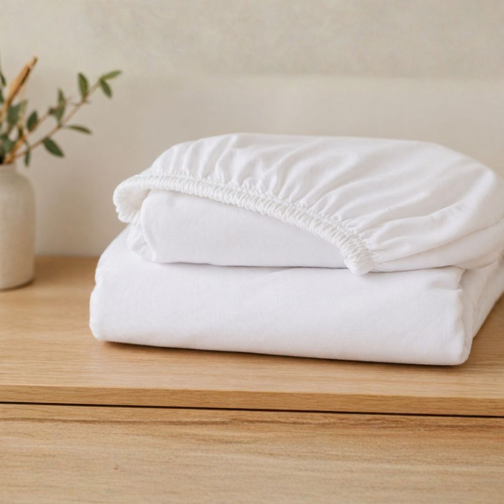 Soft fitted cot sheets designed to fit a baby cot mattress securely.