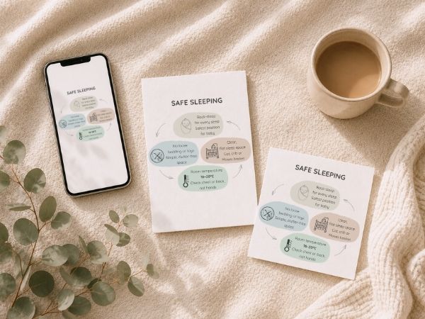 Baby safe sleep guide with A6 printable, square printable and phone save