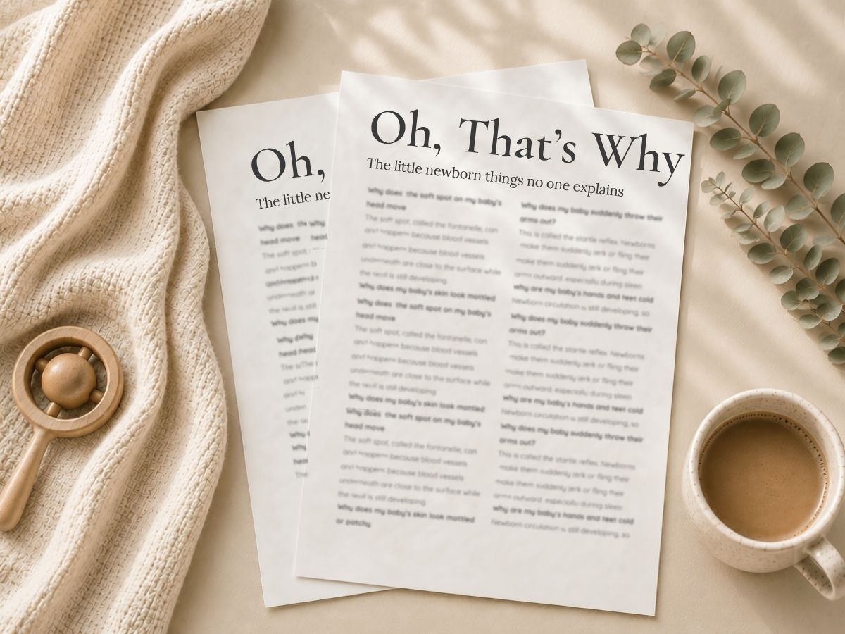 Oh, That's Why printable parenting Q&A sheets answering common newborn and parenting questions.