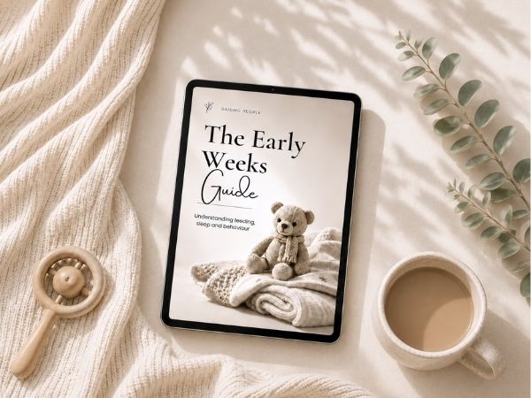 Newborn Essentials Guide cover, supporting parents through the first twelve weeks