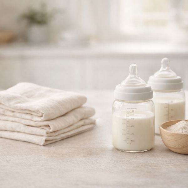 Baby feeding bottles prepared for bottle feeding and combination feeding.