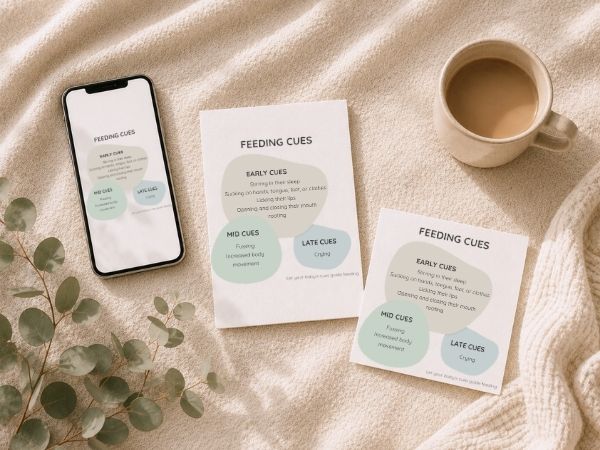 Baby feeding cues guide with A6 printable, square printable and phone save