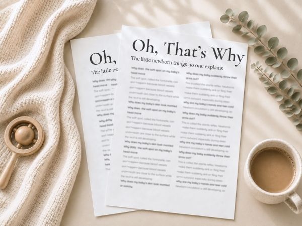 Oh, That's Why printable parenting Q&A sheets answering common newborn and parenting questions.