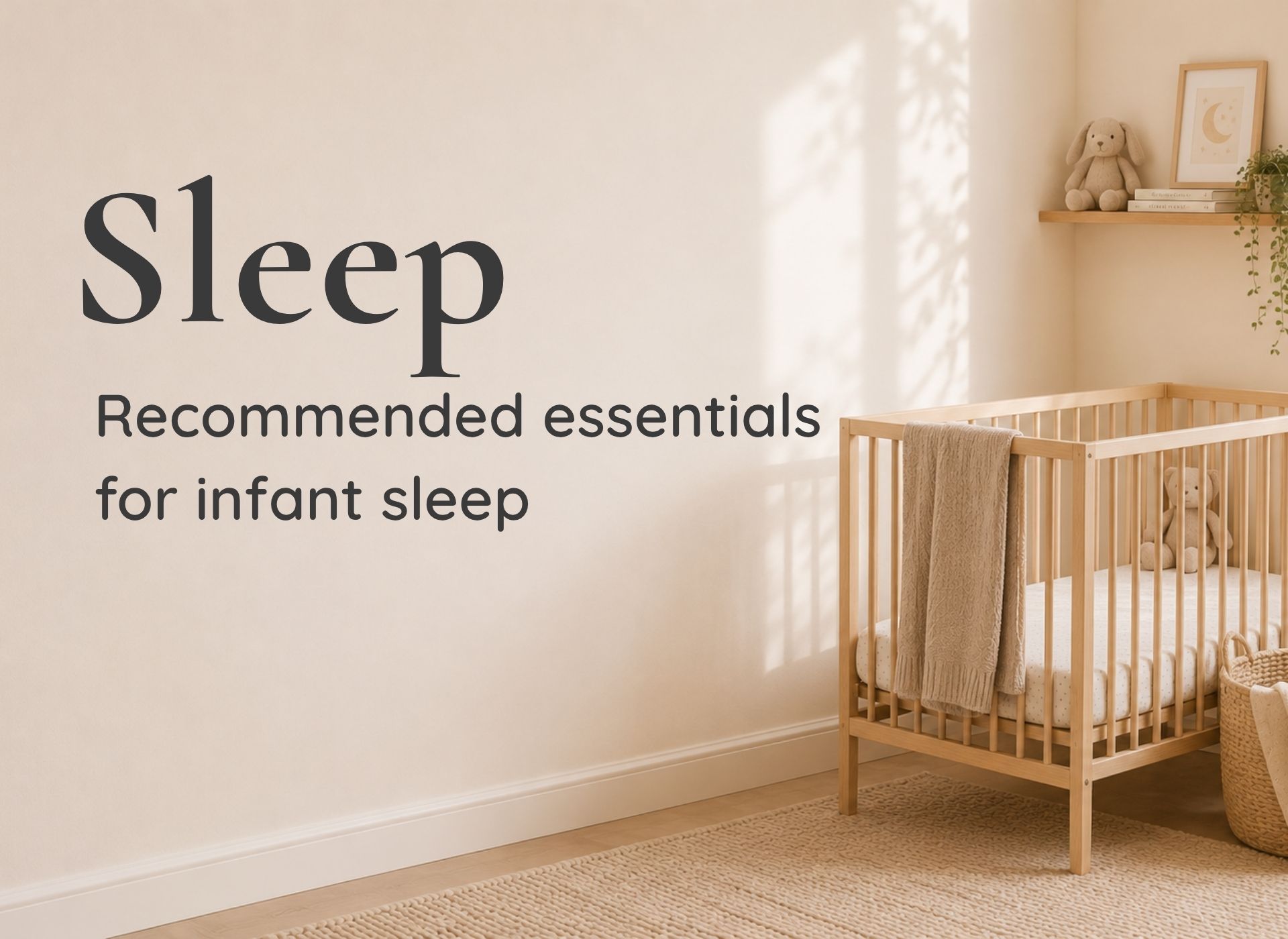 Calm nursery with baby sleep essentials including a cot and safe sleep products.