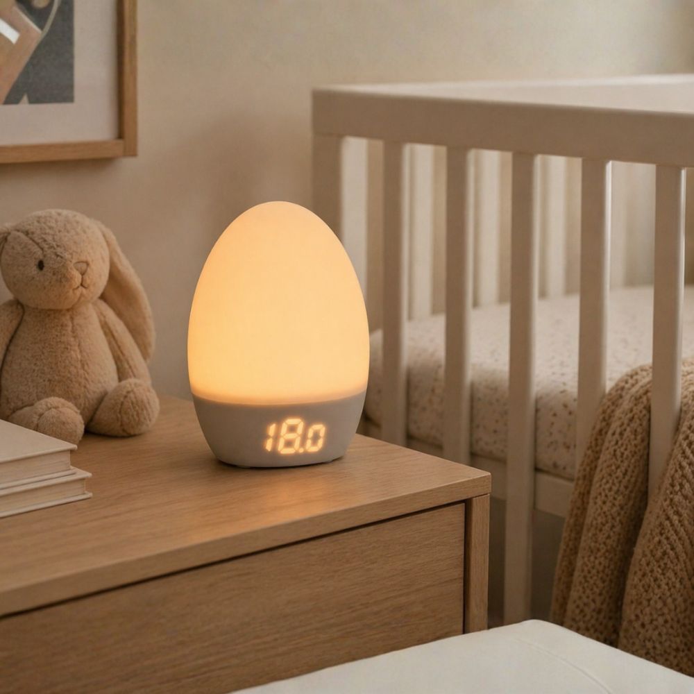 Digital nursery room thermometer helping monitor baby's room temperature.